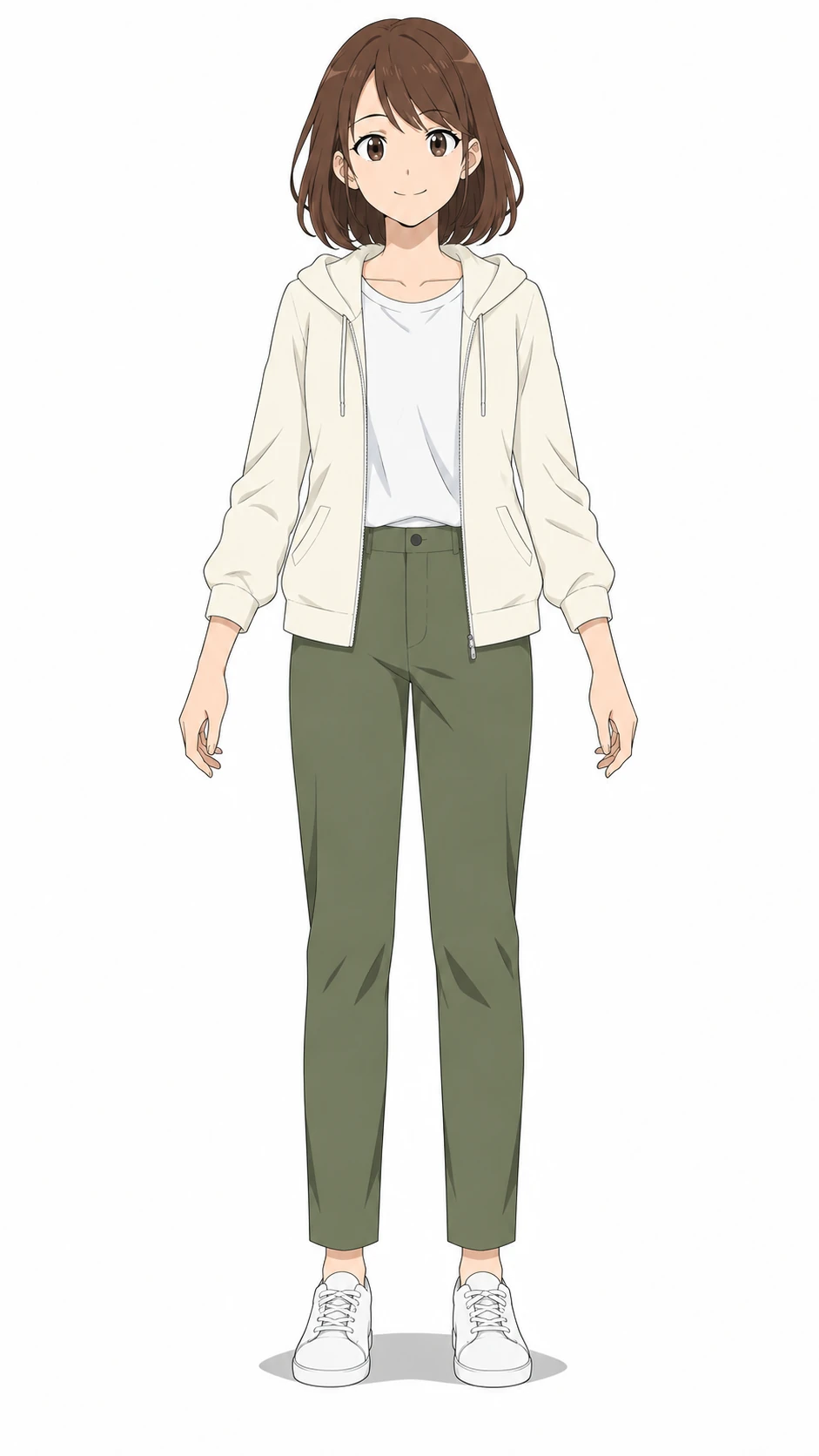 パーカーとパンツに着替えた桜井ひよりの正面